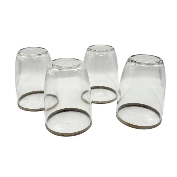 Set Of 4 Vintage MCM Clear Glass Tumblers With Silver Rim 3" Wide - Picture 4 of 6